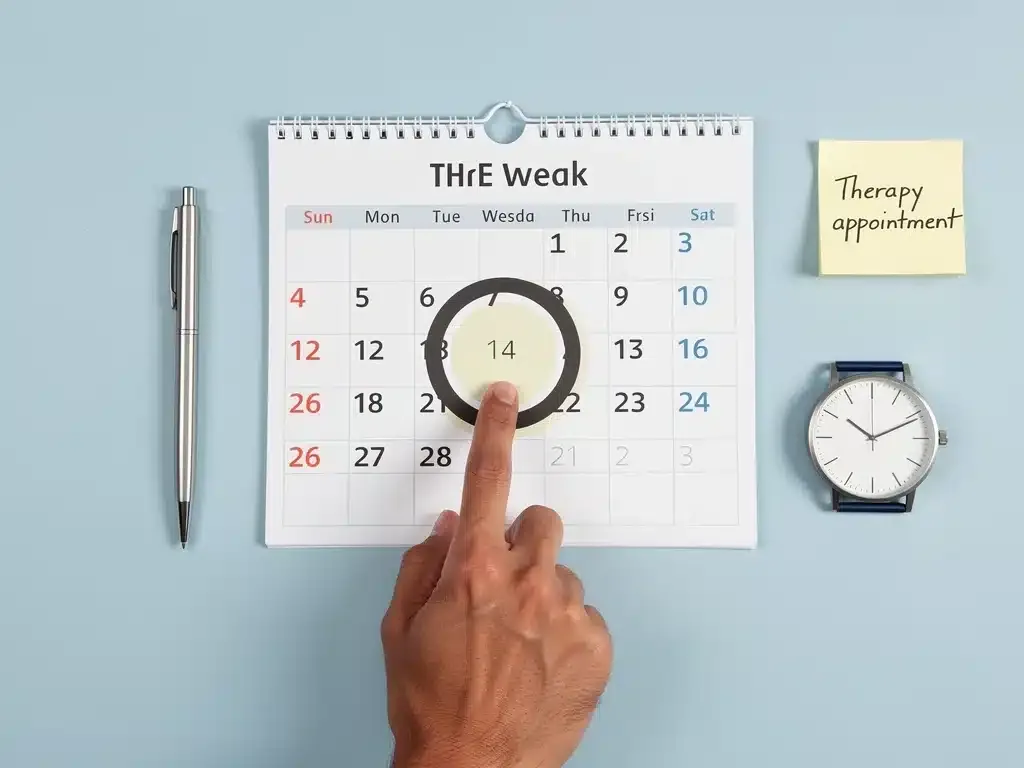 Calendar highlighting a three-week timeline for accessing mental health support