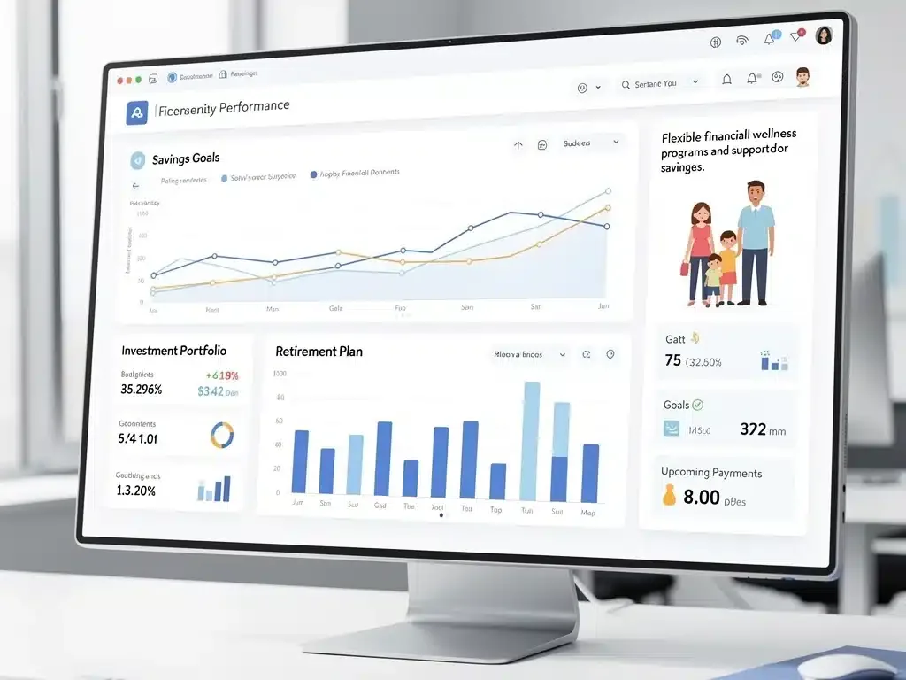 Digital screen showing financial planning tools, symbolizing personalized financial wellness benefits.