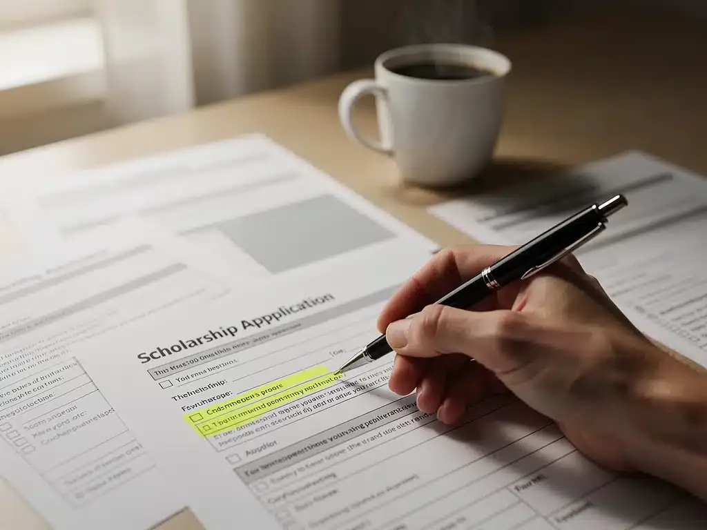 Detailed view of a scholarship application being filled out by a student.