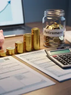 Illustration of tax forms, calculator, and increasing retirement savings, symbolizing new 2026 tax benefits.