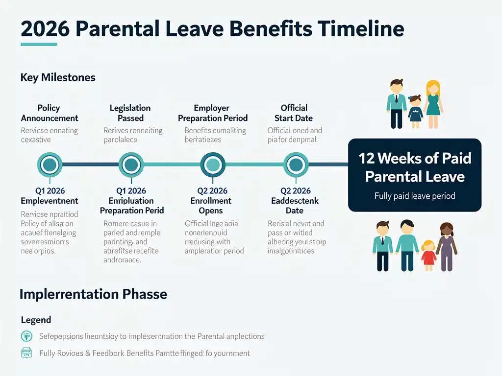 Infographic detailing 2026 parental leave benefit timeline