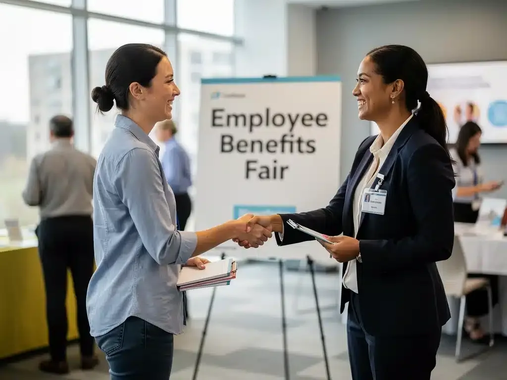 Employee and HR representative discussing employer education programs.
