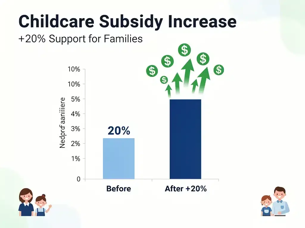 Infographic showing 20% increase in childcare subsidy amounts.