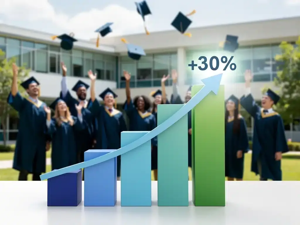 Graphic illustrating a 30% increase in student financial understanding.