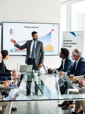 Professionals discussing investment portfolio optimization for 2026