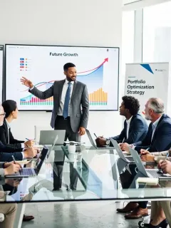Professionals discussing investment portfolio optimization for 2026