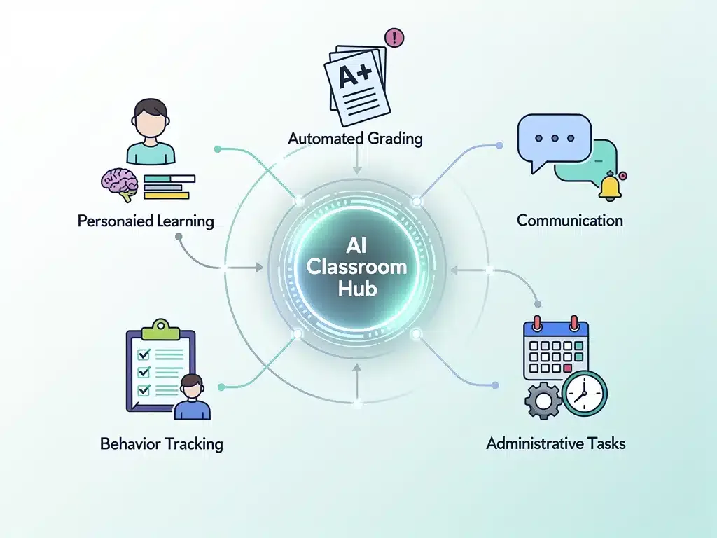 Infographic of integrated AI classroom management solutions