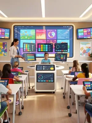 Students learning with AI tools in a modern U.S. classroom