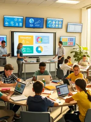 Students and teachers collaborating in a modern K-12 classroom, reflecting federal education policy updates.