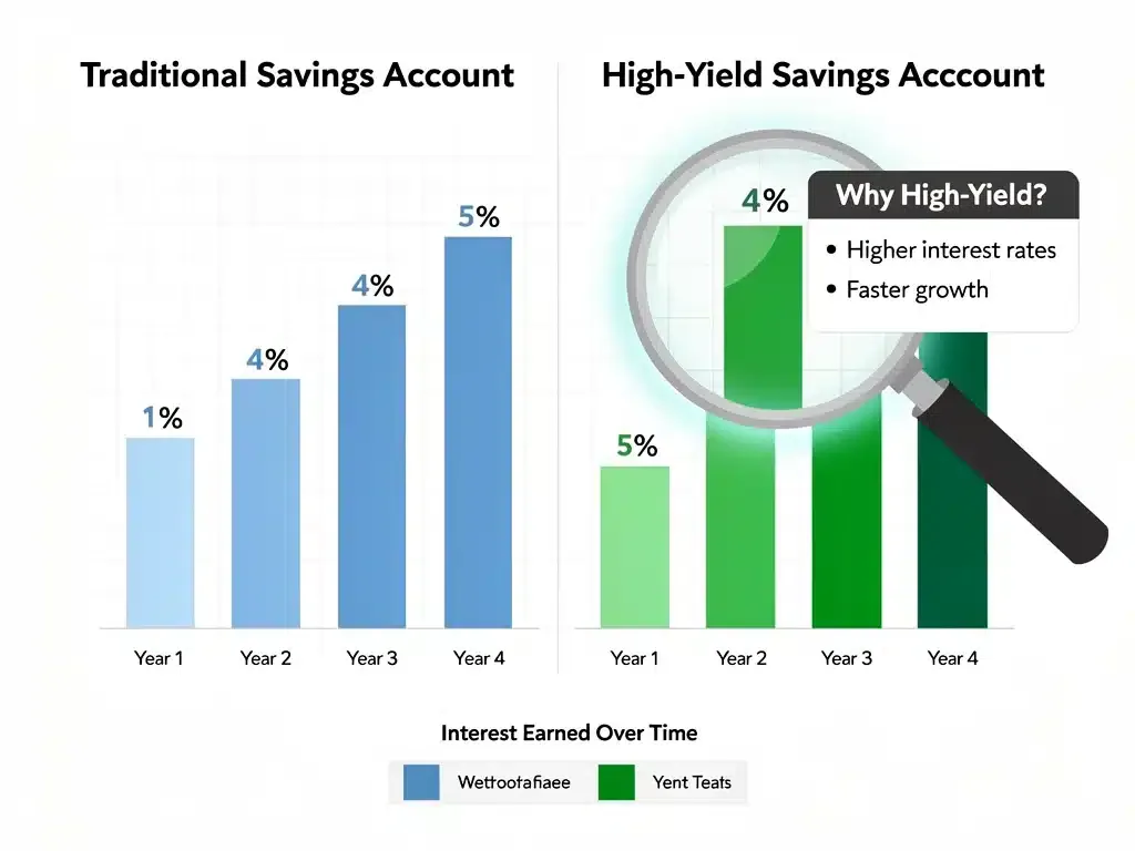 Comparison of traditional vs. high-yield savings account earnings