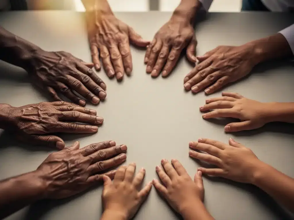 Hands forming a circle, symbolizing community support and unity