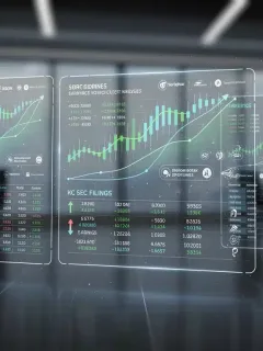 Financial data analysis on screens revealing high-growth investment opportunities from SEC filings.