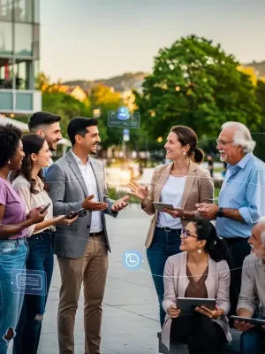 Diverse individuals connecting, symbolizing 2026 social trends and friendship dynamics.