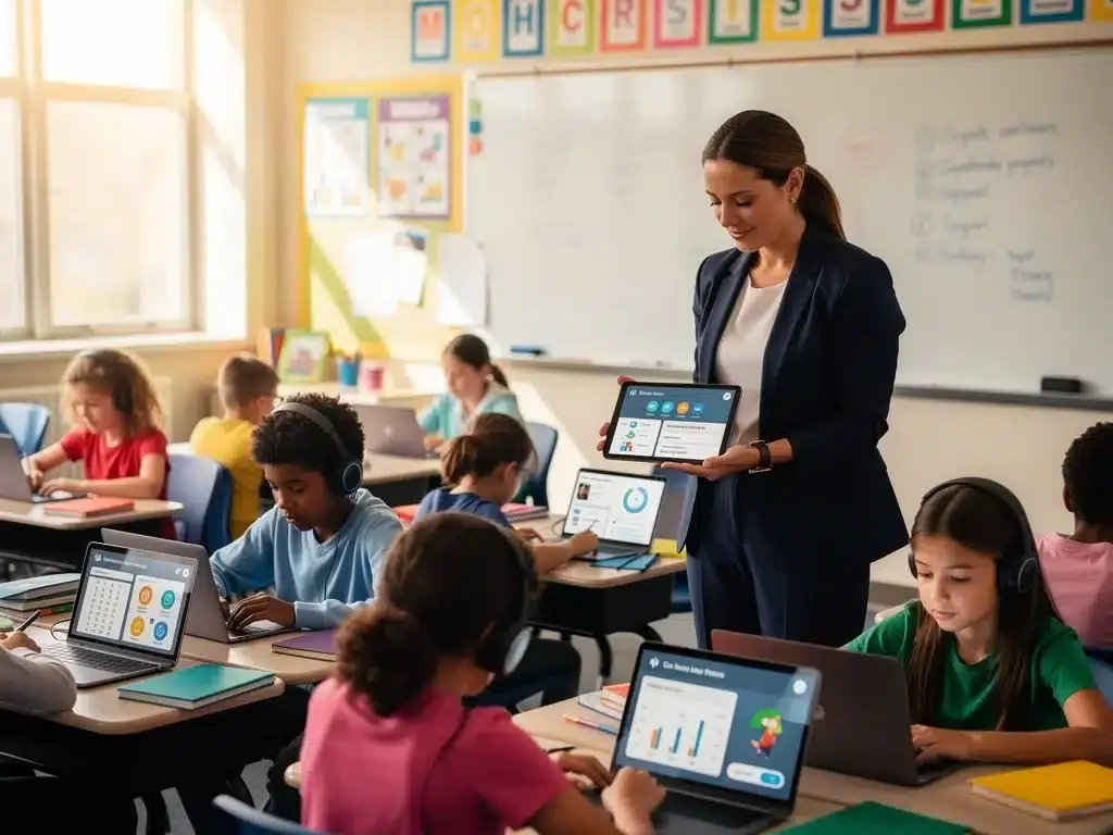 Teacher implementing personalized learning strategies from professional development in a classroom.