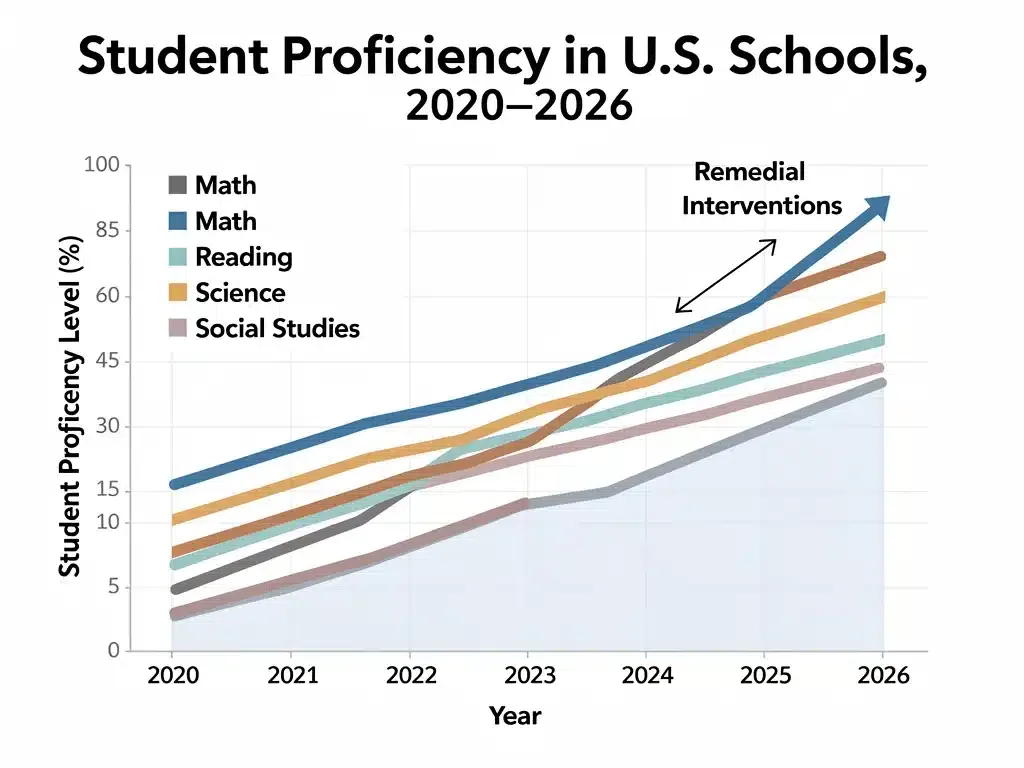 Graph illustrating learning loss and projected recovery in U.S. schools