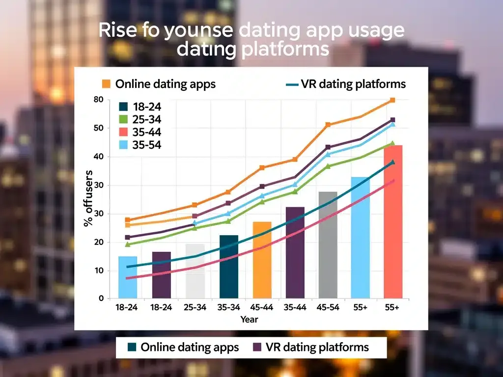 Infographic showing the surge in virtual dating and app usage across demographics in the 2026 dating scene.
