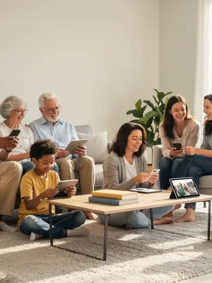 Multi-generational family balancing digital devices and face-to-face interaction in 2026.