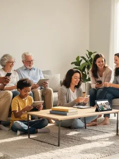 Multi-generational family balancing digital devices and face-to-face interaction in 2026.