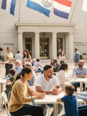 Diverse community engaging in healthy relationship activities, supported by federal programs.