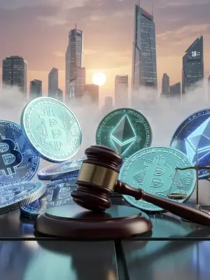 Futuristic digital assets under legal scrutiny, symbolizing Cryptocurrency Regulation 2026 for investors.