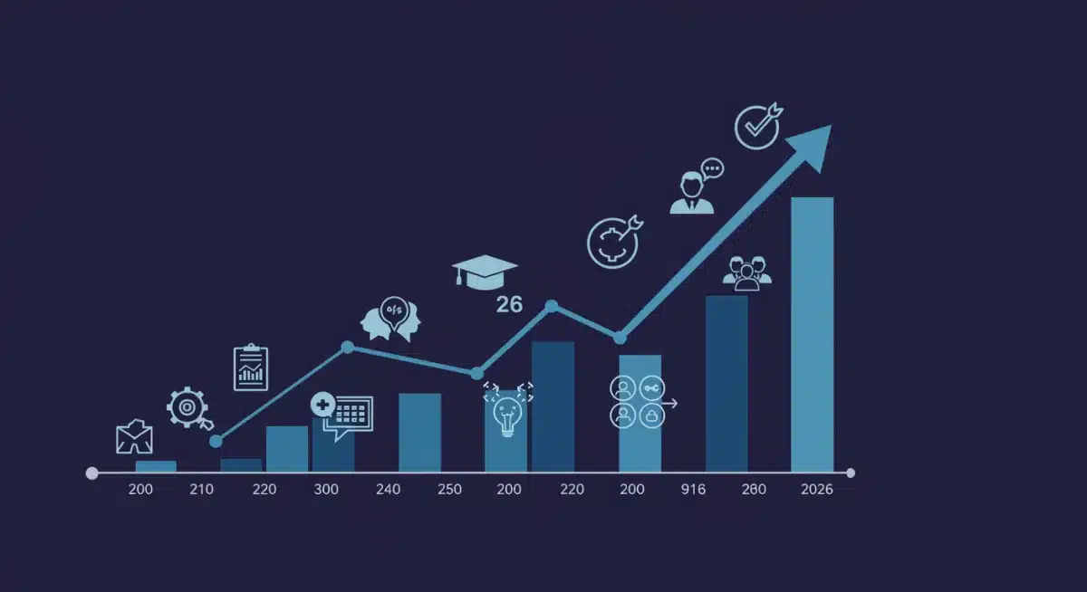 Infografía de crecimiento y desarrollo personal con hitos hasta 2026.