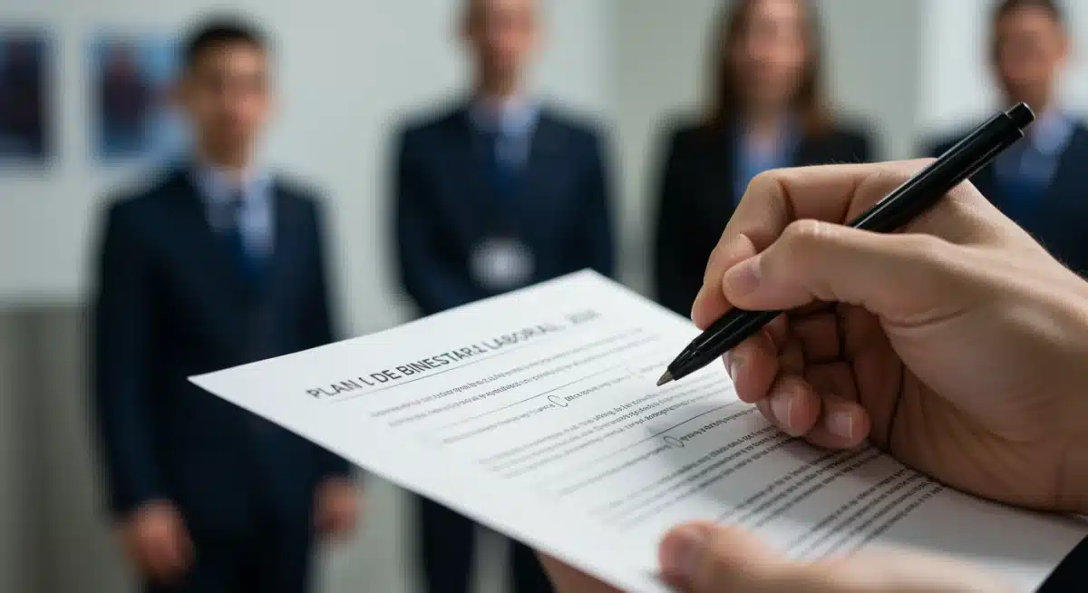 Mano subrayando puntos en un plan de bienestar laboral, reflejando la importancia de la documentación y estrategia.