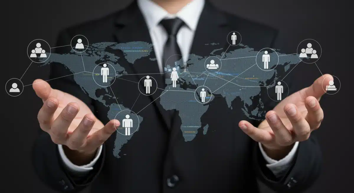 Ilustración de redes digitales conectando personas, simbolizando la tecnología en el apoyo a relaciones.