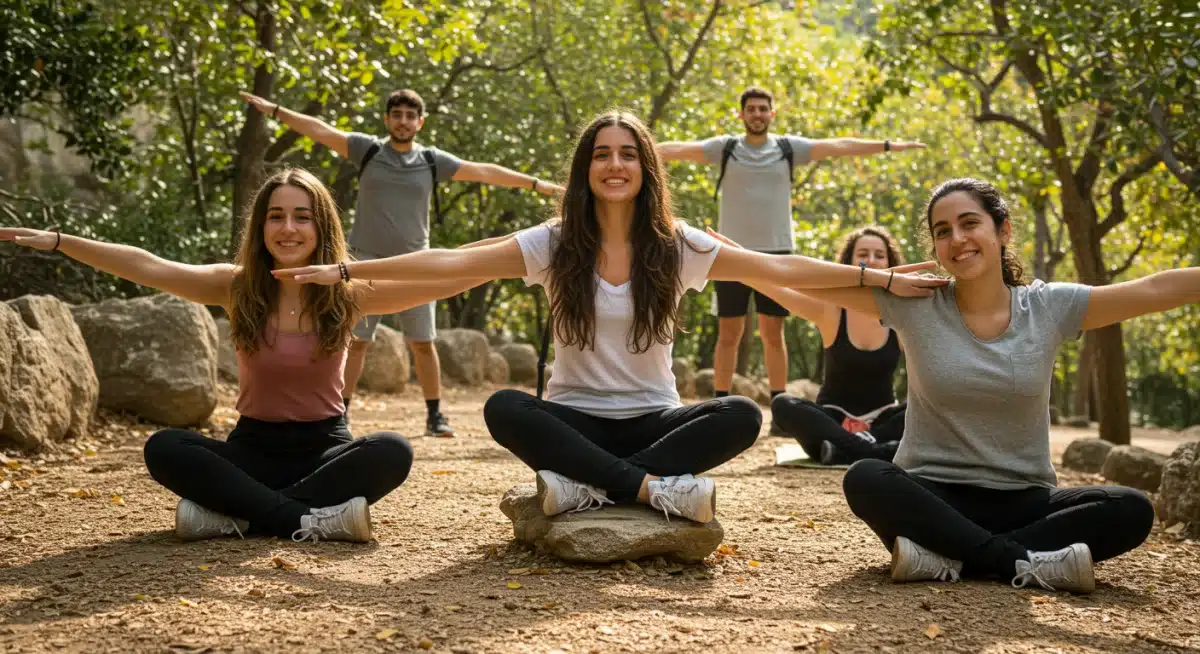 Jóvenes españoles participando en actividades al aire libre para fomentar el bienestar mental y reducir el estrés.