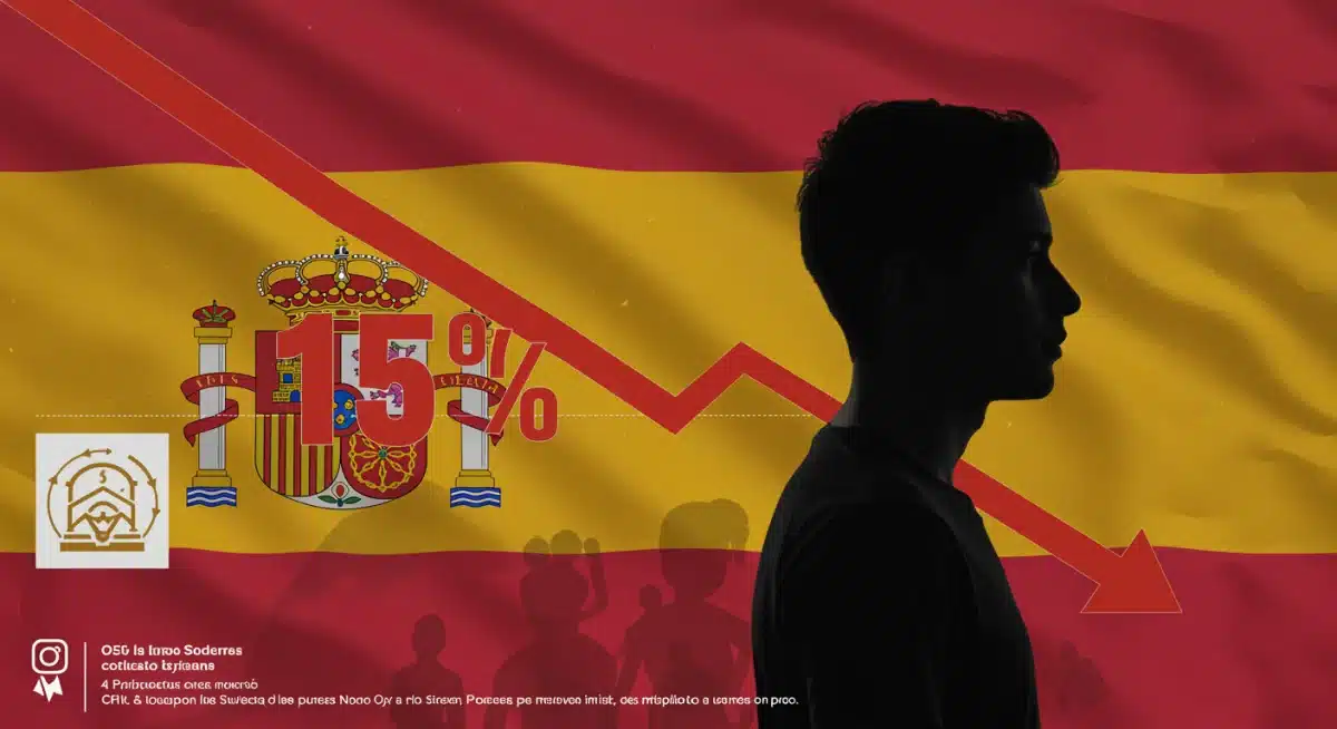 Gráfico que ilustra la meta de reducción del 15% del estrés juvenil en España mediante estrategias gubernamentales.