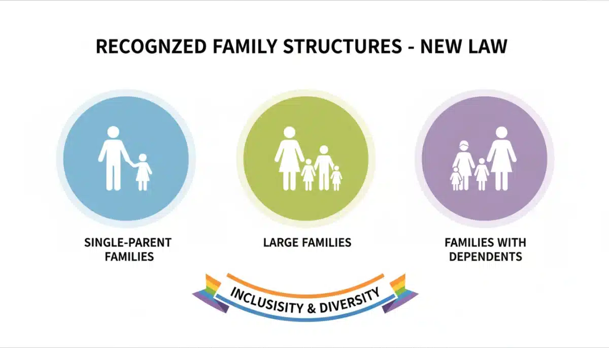 Infografía de las nuevas categorías de familias reconocidas por la ley española, destacando su diversidad.